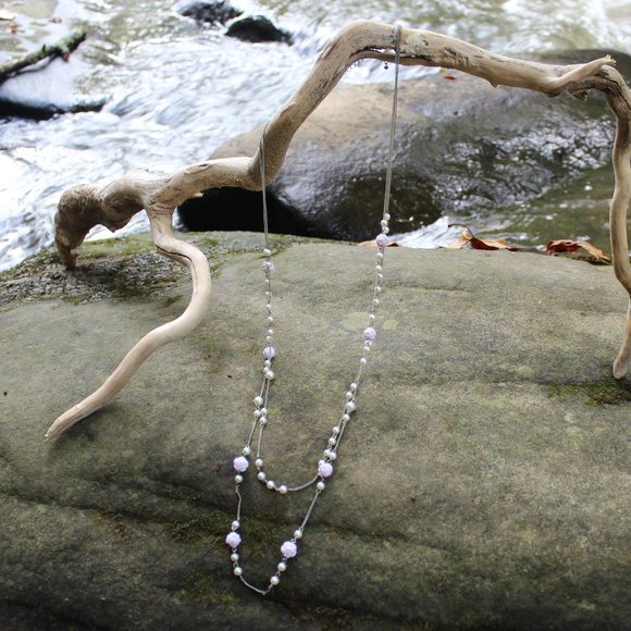 Long Drape Layered Rose Pearl Scattered Necklace - Picture 4 of 5